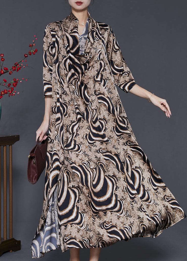 Chic Khaki Asymmetrical Leopard Print Silk Dresses Summer