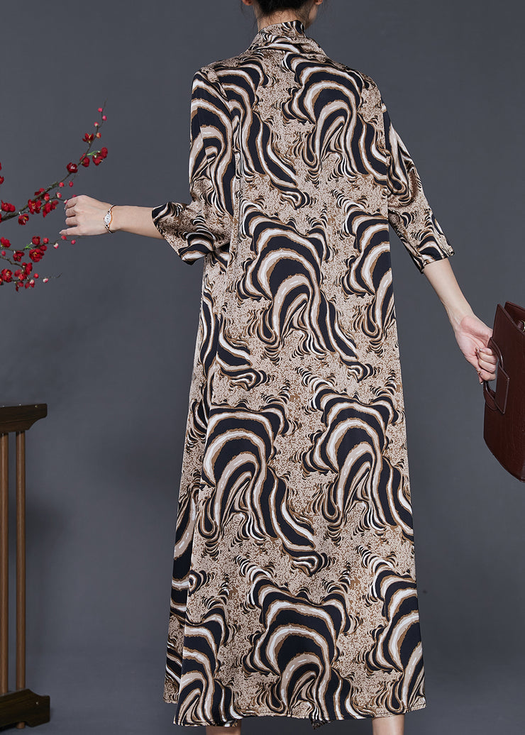 Chic Khaki Asymmetrical Leopard Print Silk Dresses Summer