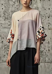 Chic Khaki Asymmetrical Patchwork Cotton Shirt Tops Summer