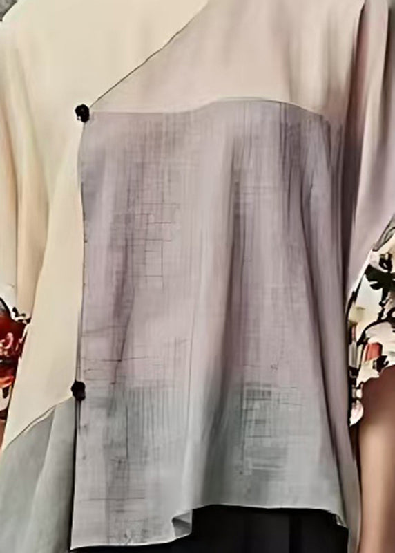 Chic Khaki Asymmetrical Patchwork Cotton Shirt Tops Summer