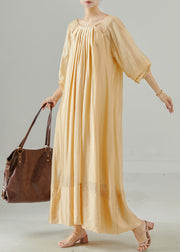 Chic Khaki Oversized Hollow Out Linen Dress Spring