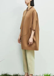 Chic Khaki Peter Pan Collar Asymmetrical Patchwork Cotton Dresses Spring