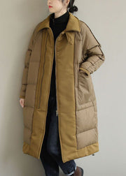 Chic Khaki Peter Pan Collar Patchwork Duck Down Puffer Coat Winter