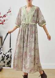 Chic Khaki Print Patchwork Linen Cinched Dress Summer