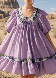 Chic Lavender Oversized Cotton Tea Dresses Summer