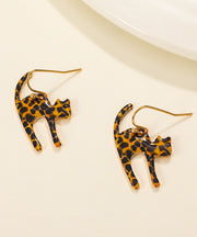 Chic Leopard Alloy Leopard Little Cat Hoop Earrings