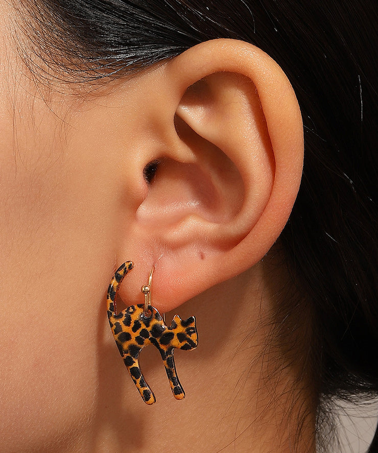 Chic Leopard Alloy Leopard Little Cat Hoop Earrings