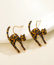 Chic Leopard Alloy Leopard Little Cat Hoop Earrings