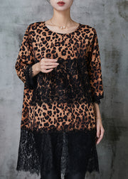 Chic Leopard Patchwork Lace Chiffon Mini Dress Summer