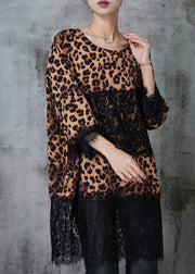 Chic Leopard Patchwork Lace Chiffon Mini Dress Summer
