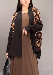 Chic Leopard V Neck Patchwork Cotton Cardigan Fall