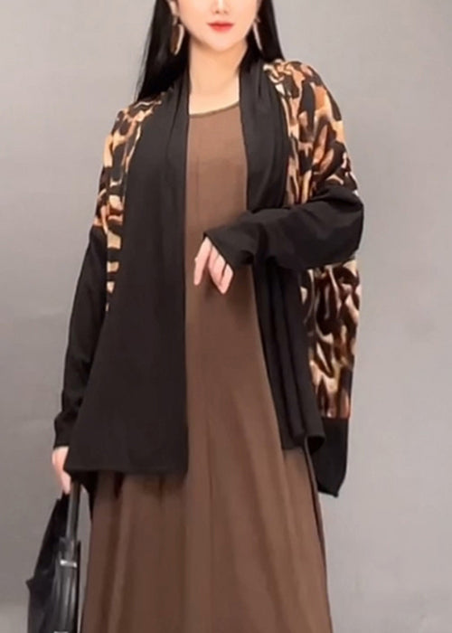 Chic Leopard V Neck Patchwork Cotton Cardigan Spring