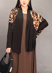 Chic Leopard V Neck Patchwork Cotton Cardigan Spring