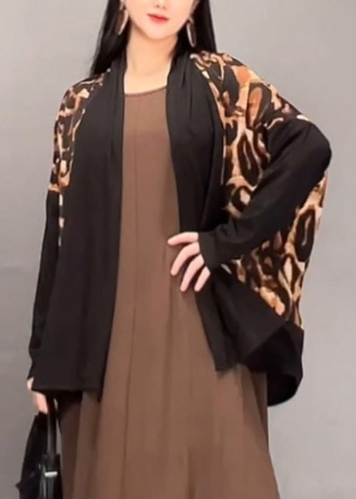 Chic Leopard V Neck Patchwork Cotton Cardigan Spring