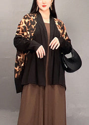 Chic Leopard V Neck Patchwork Cotton Cardigan Spring