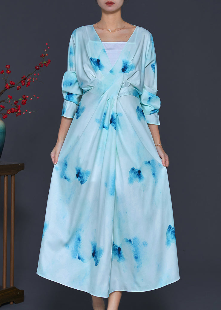 Chic Light Blue Backless Tie Dye Vacation Dresses Spring