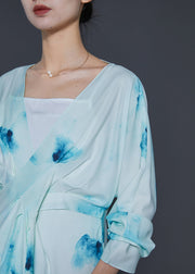 Chic Light Blue Backless Tie Dye Vacation Dresses Spring