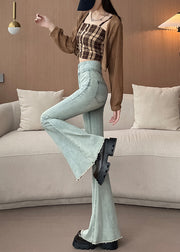 Chic Light Blue High Waist Denim Bell-bottom Trousers Spring