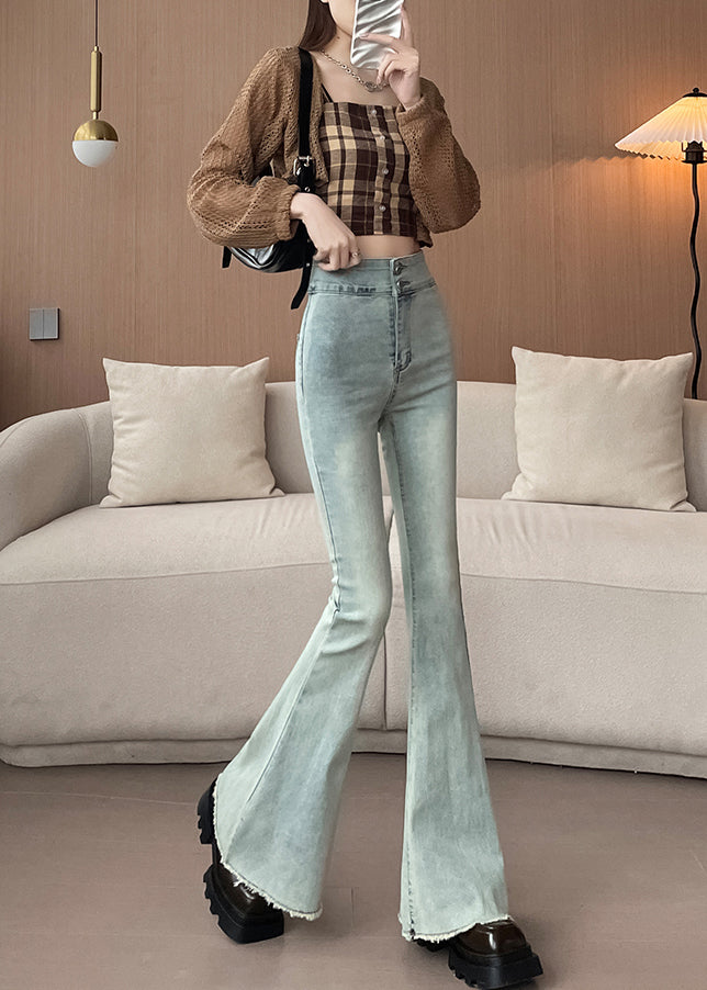 Chic Light Blue High Waist Denim Bell-bottom Trousers Spring