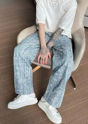 Chic Light Blue Striped Elastic Waist Denim Pants Men Summer