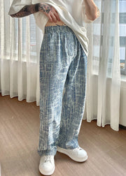 Chic Light Blue Striped Elastic Waist Denim Pants Men Summer