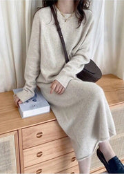 Chic Light Grey Cozy Long Cashmere Knit Sweater Dress Fall