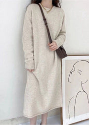 Chic Light Grey Cozy Long Cashmere Knit Sweater Dress Fall