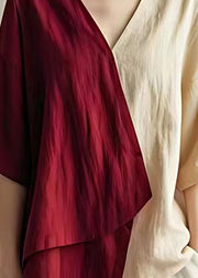 Chic Mulberry Asymmetrical Patchwork Linen Shirts Summer