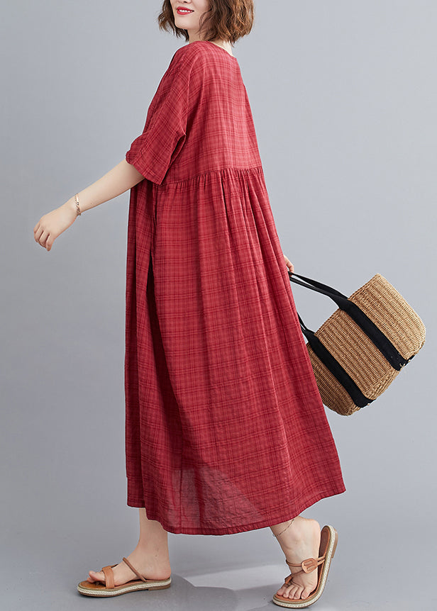 Chic Mulberry O-Neck Wrinkled Maxi Dress Summer