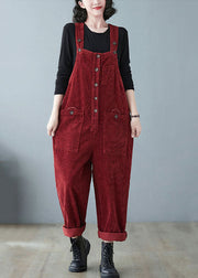 Chic Mulberry Slash Neck Cozy Corduroy Jumpsuits Fall