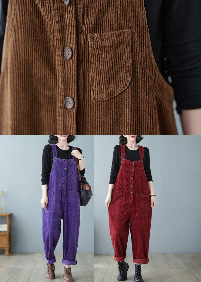 Chic Mulberry Slash Neck Cozy Corduroy Jumpsuits Fall