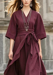 Chic Mulberry Tie Waist Exra Large Hem Cotton Robe Dresses Summer