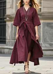 Chic Mulberry Tie Waist Exra Large Hem Cotton Robe Dresses Summer