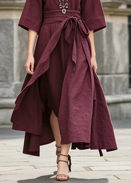 Chic Mulberry Tie Waist Exra Large Hem Cotton Robe Dresses Summer