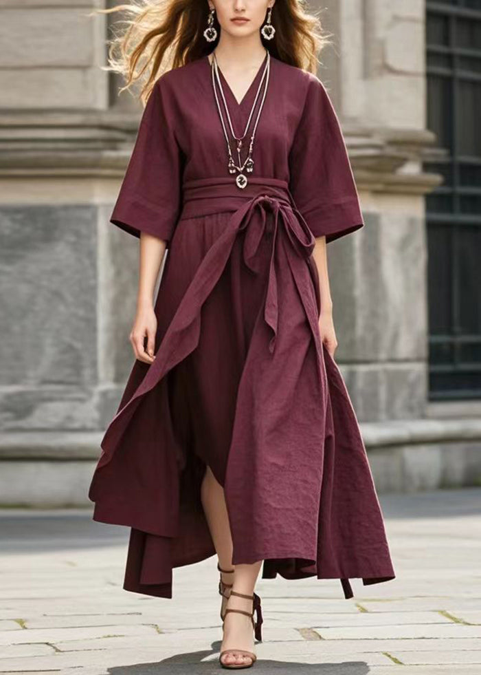 Chic Mulberry Tie Waist Exra Large Hem Cotton Robe Dresses Summer