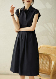 Chic Navy Cinched Cotton Long Dress Summer