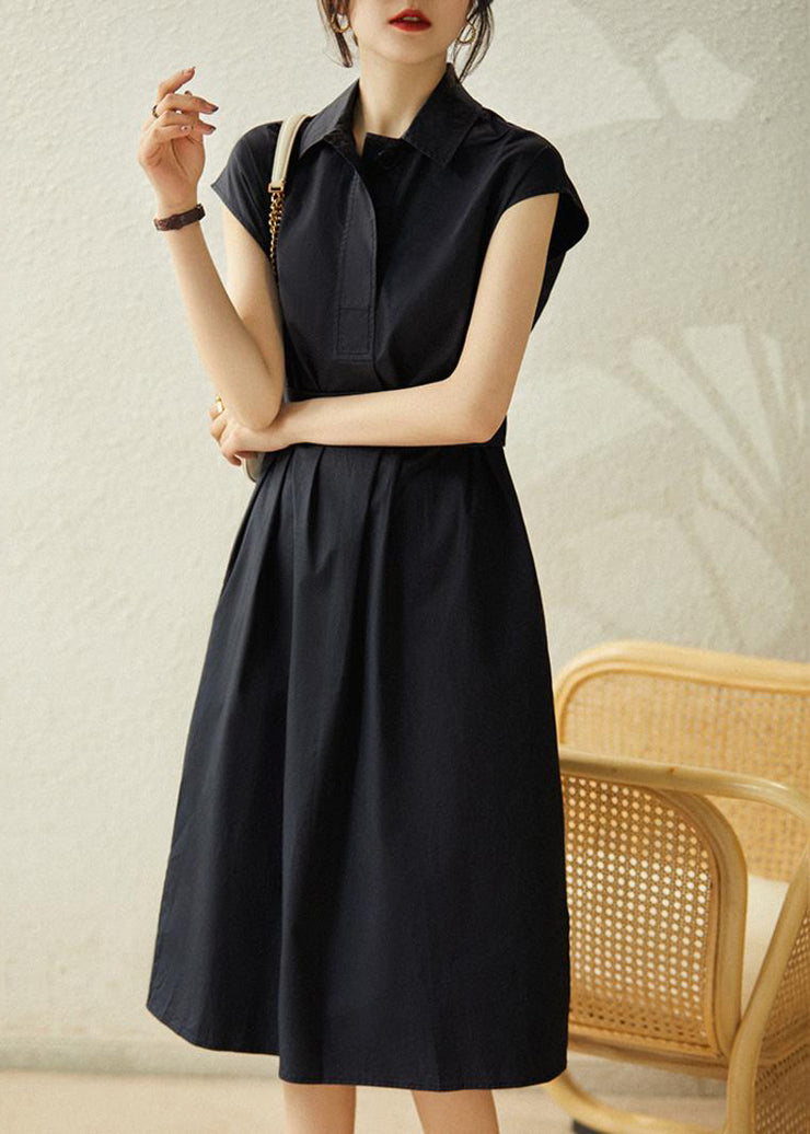 Chic Navy Cinched Cotton Long Dress Summer