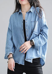 Chic Navy Embroidered Denim Shirt Spring