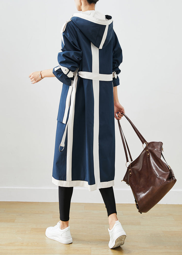 Chic Navy Oversized Patchwork Original Design Cotton Trench Coats Fall