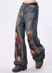 Chic Navy Sequins Patchwork Denim Pants Spring