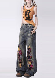 Chic Navy Sequins Patchwork Denim Pants Spring