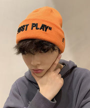 Chic Orange Graphic Embroidered Men Knit Bonnie Hat