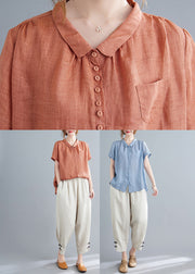 Chic Orange Peter Pan Collar Button Top And Crop Pants Two Pieces Set Summer