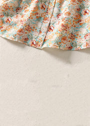 Chic Orange Peter Pan Collar Print Cotton Shirt Summer