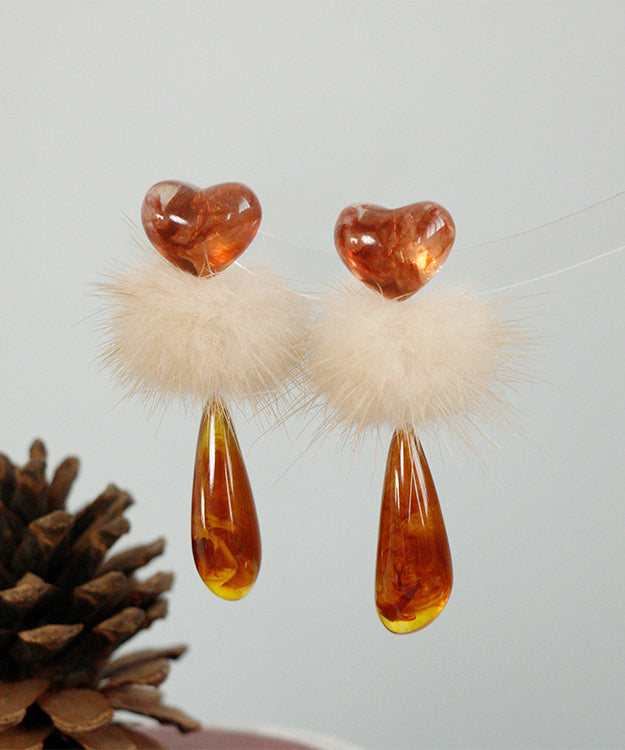 Chic Orange Plastics Resin Fuzzy Ball Decorated Drop Earrings