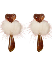 Chic Orange Plastics Resin Fuzzy Ball Decorated Drop Earrings