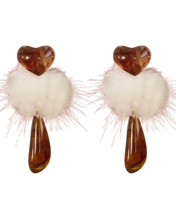 Chic Orange Plastics Resin Fuzzy Ball Decorated Drop Earrings