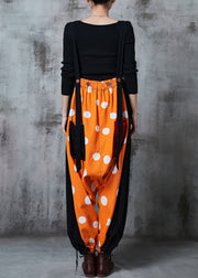 Chic Orange Zip Up Patchwork Cotton Jumpsuits Summer