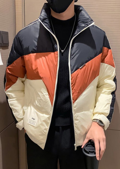 Chic Orange Zip Up Patchwork Duck Down Men Coat Spring