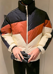 Chic Orange Zip Up Patchwork Duck Down Men Coat Spring